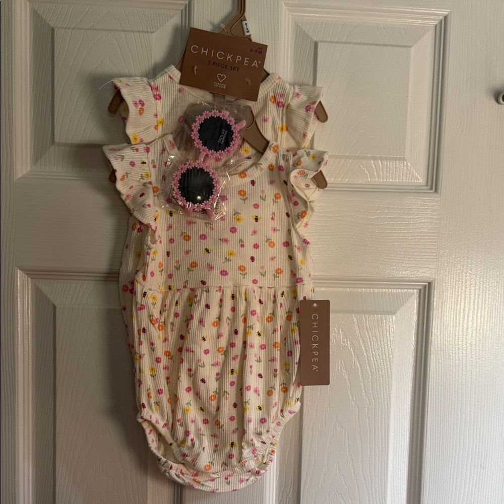 Chickpea Floral Ruffle Baby Bodysuit with Pink Sunglasses